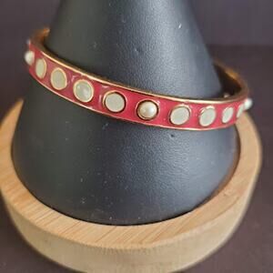 Kate Spade Spot The Spade Red and‎ White Enamel Bangle with Pearl Accents
